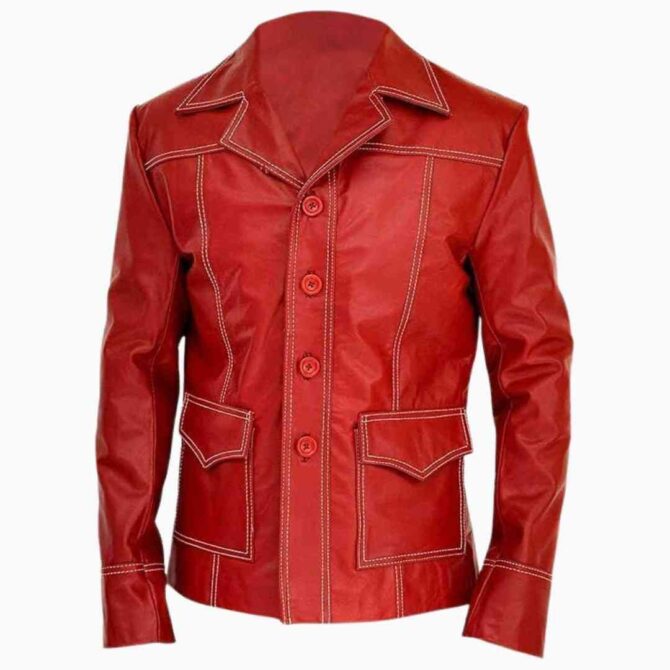 Fight Club Coat Brad Pitt (Tyler Durden) Red Leather Motorcycle Jacket