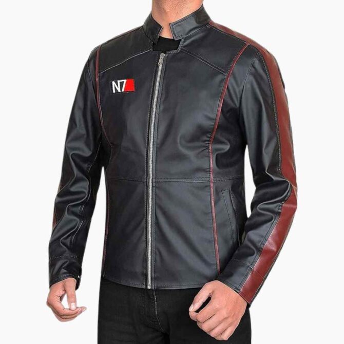 Mass Effect N7 Commander Shepard Gaming Cosplay Black Leather Jacket