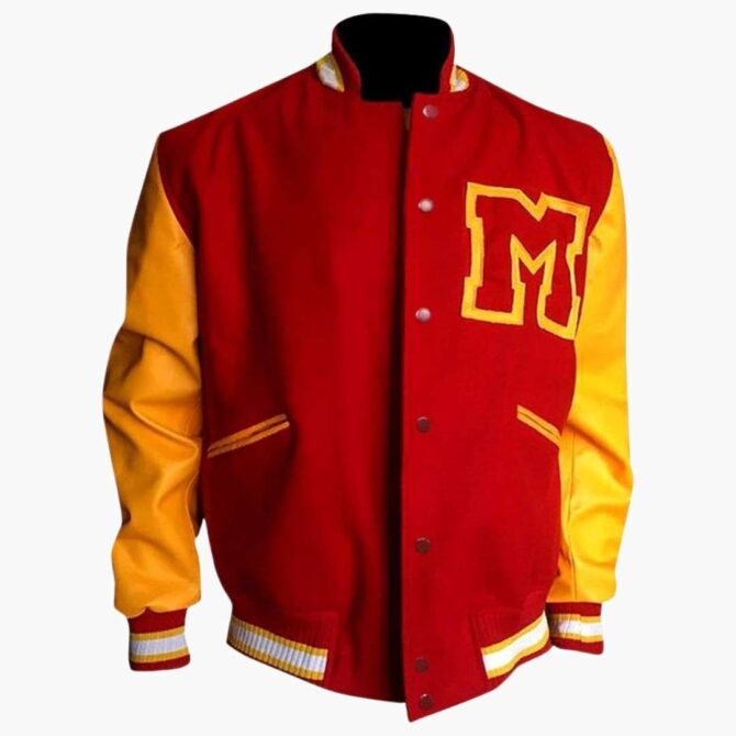 Michael Jackson Thriller M Logo Varsity Letterman Bomber Wool Faux Jacket