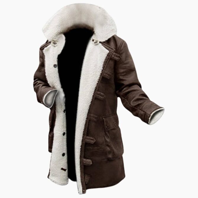 Dark Knight Rises Bane White Faux Fur Shearling PU Leather Trench Coat