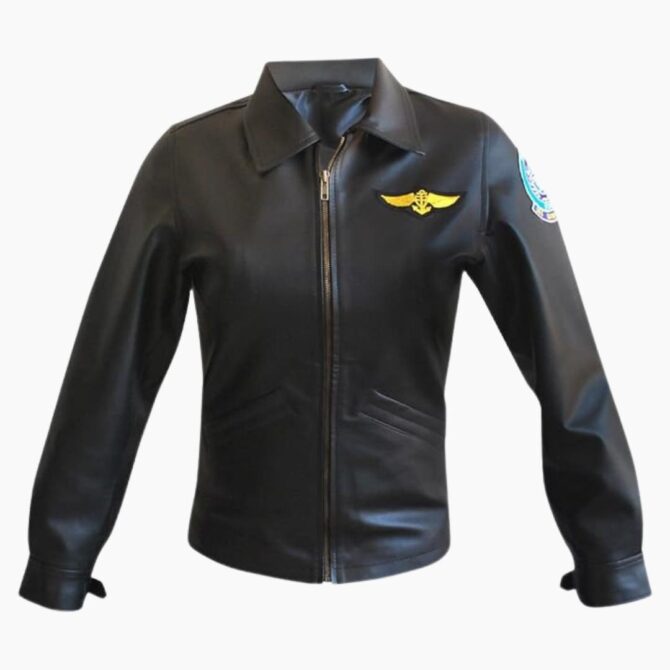 Top Gun Charlie Aviator Flight Pilot Black Leather Motorcycle Jacket