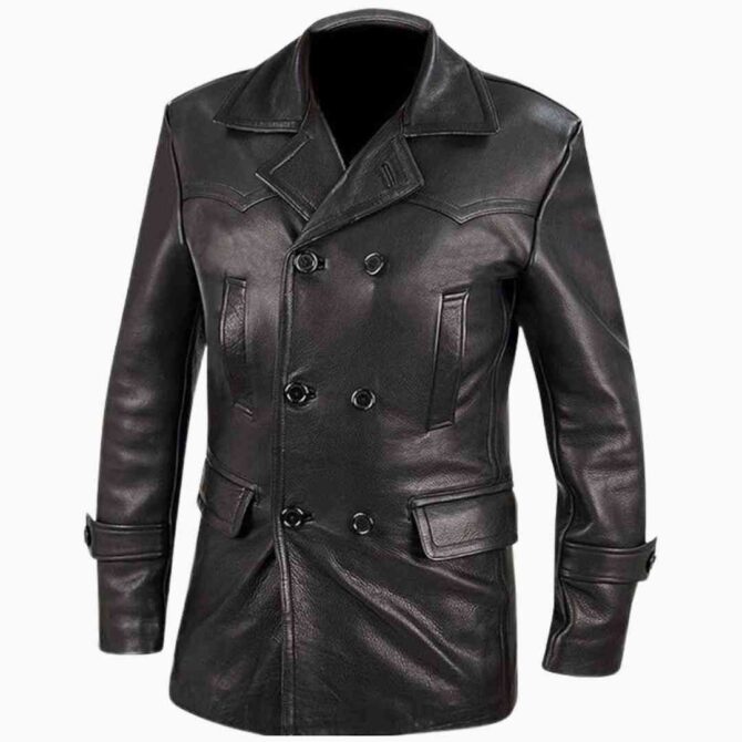 German Classic Officer Costume Military Uniform WW2 Black Leather Jacket