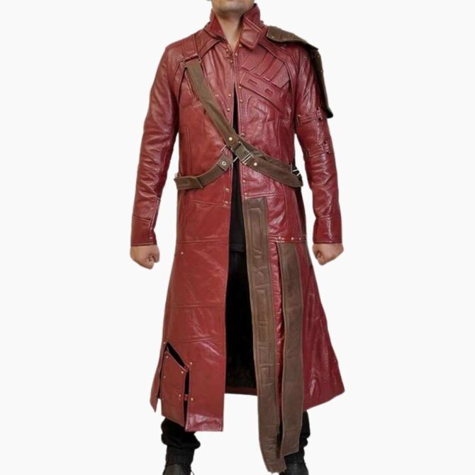 Guardians of Galaxy Star Lord Cosplay Costume Maroon Trench Long Leather Coat - Image 4