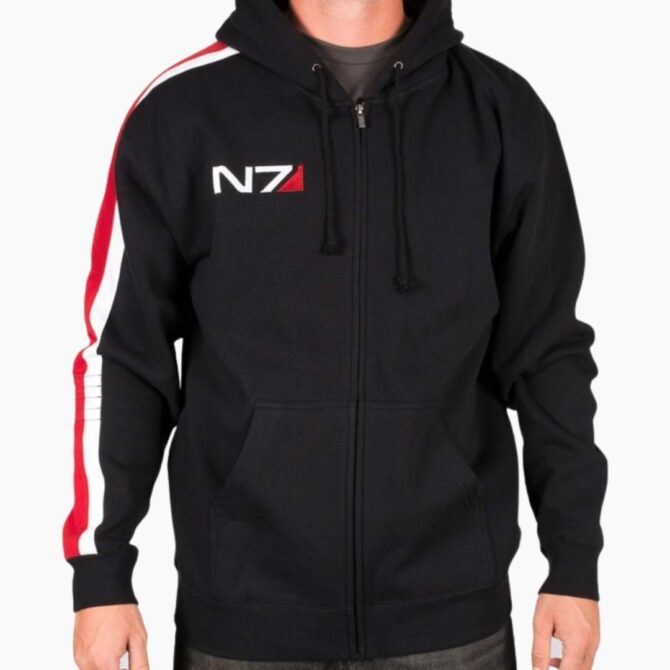 Mass Effect N7 Costume Fleece Bomber Black Hoodie