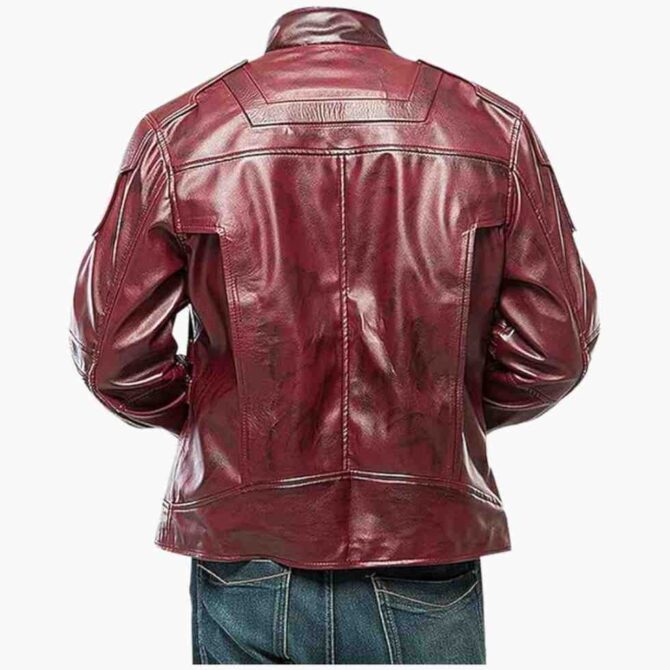Guardians of Galaxy Star Lord Peter Quill Cosplay Costume Distressed Maroon Leather Jacket - Image 4