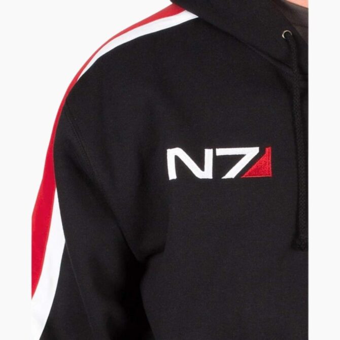 Mass Effect N7 Costume Fleece Bomber Black Hoodie - Image 3