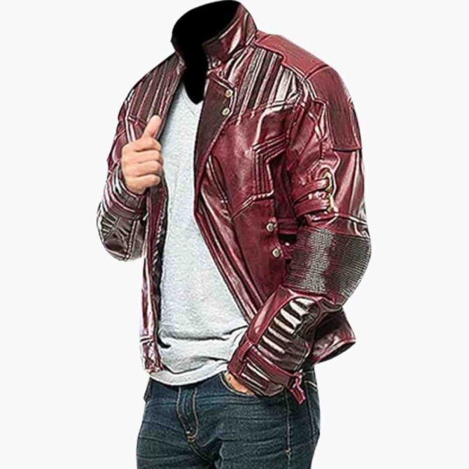 Guardians of Galaxy Star Lord Peter Quill Cosplay Costume Distressed Maroon Leather Jacket - Image 3