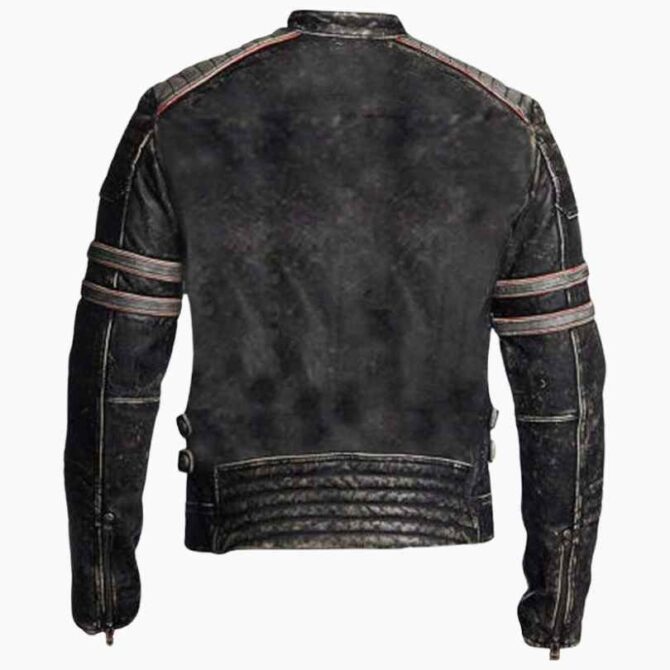 Cafe Racer Retro Motorcycle Vintage Biker Black Distressed Genuine Lambskin Leather Jacket - Image 2