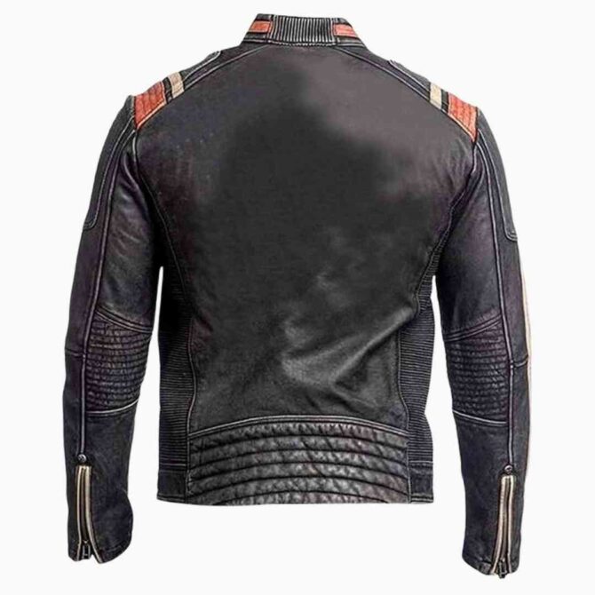 Mens Cafe Racer Retro Vintage Motorcycle Distressed Black Genuine Leather Biker Jacket - Image 4