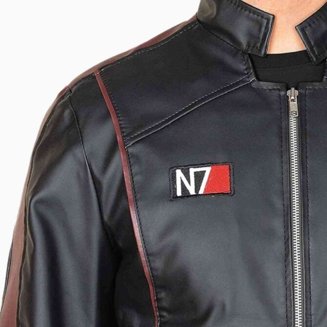 Mass Effect N7 Commander Shepard Gaming Cosplay Black Leather Jacket - Image 2