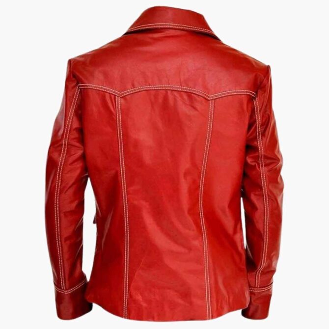 Fight Club Coat Brad Pitt (Tyler Durden) Red Leather Motorcycle Jacket - Image 3