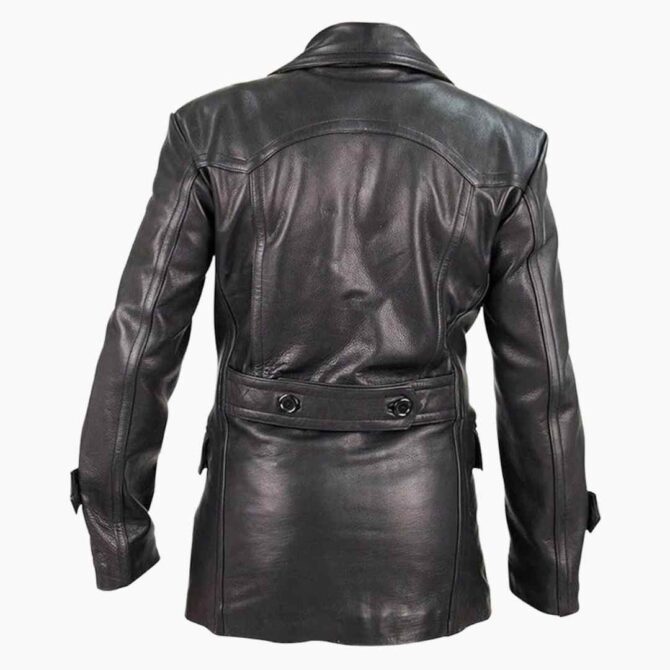 German Classic Officer Costume Military Uniform WW2 Black Leather Jacket - Image 2