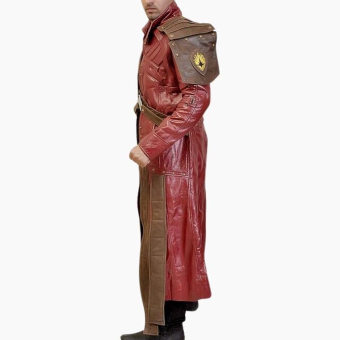 Guardians of Galaxy Star Lord Cosplay Costume Maroon Trench Long Leather Coat - Image 3