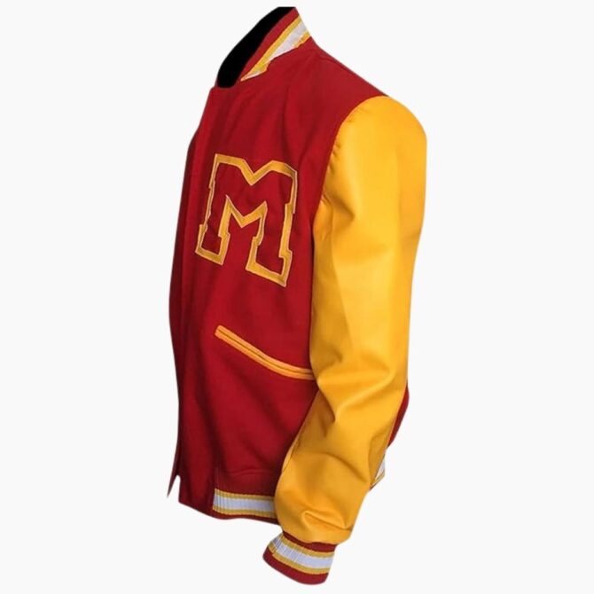 Michael Jackson Thriller M Logo Varsity Letterman Bomber Wool Faux Jacket - Image 3