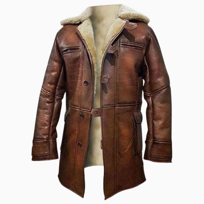 Dark Knight Rises Bane Faux Fur Brown Leather Trench Pea Costume Coat