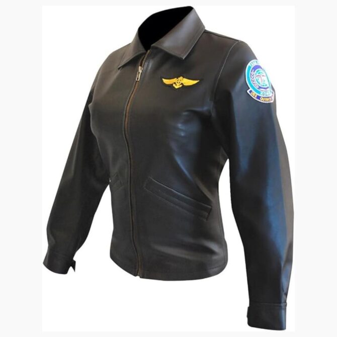 Top Gun Charlie Aviator Flight Pilot Black Leather Motorcycle Jacket - Image 2