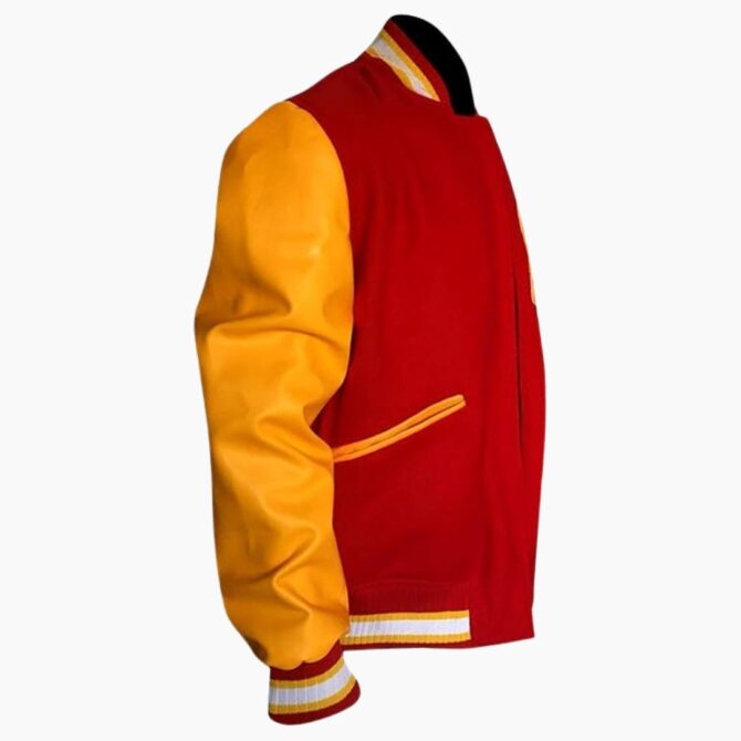 Michael Jackson Thriller M Logo Varsity Letterman Bomber Wool Faux Jacket - Image 2
