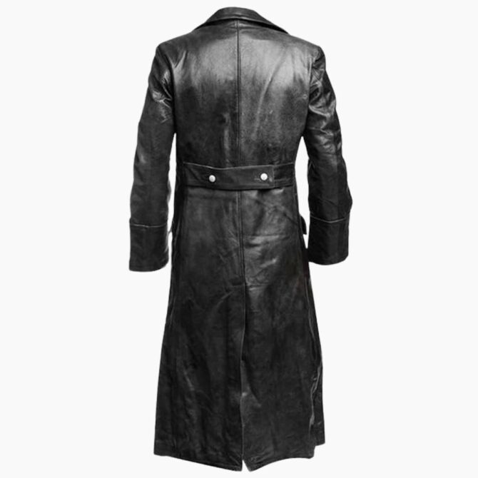 German Classic Officer Military WW2 Vintage Black Leather Trench Costume Uniform Coat - Image 3