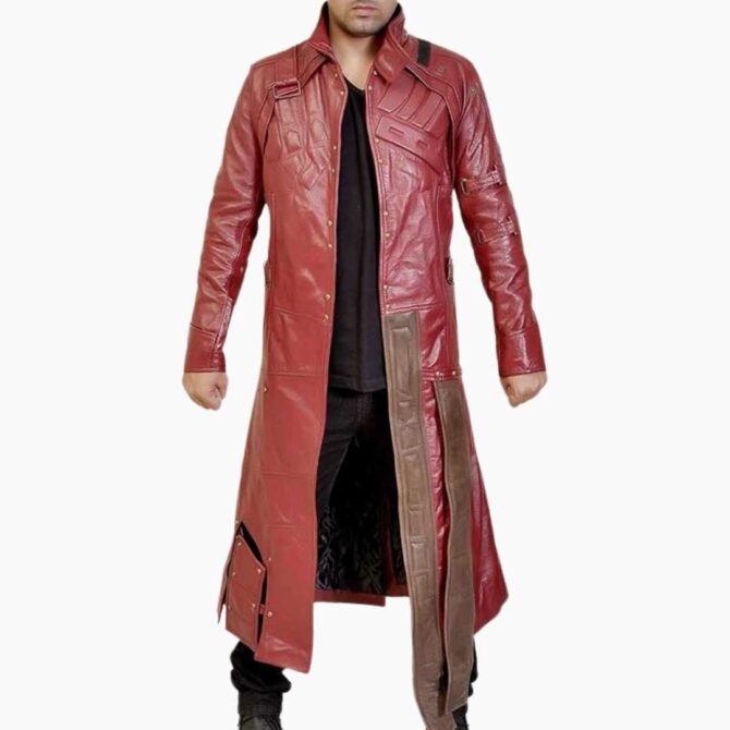 Guardians of Galaxy Star Lord Cosplay Costume Maroon Trench Long Leather Coat