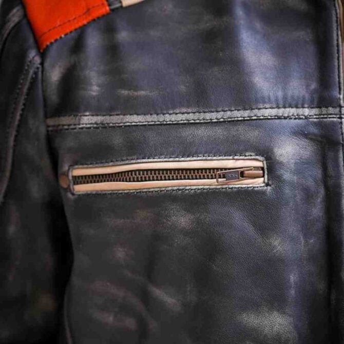 Mens Cafe Racer Retro Vintage Motorcycle Distressed Black Genuine Leather Biker Jacket - Image 2