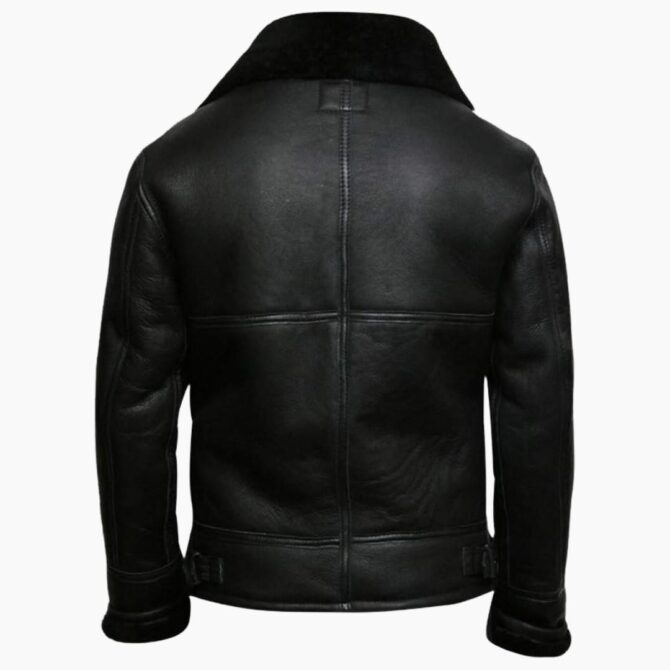 Mens B3 Faux Fur Shearling WW2 Aviator Flight Pilot Sheepskin Black Bomber Leather Jacket - Image 3