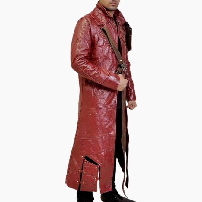 Guardians of Galaxy Star Lord Cosplay Costume Maroon Trench Long Leather Coat - Image 2