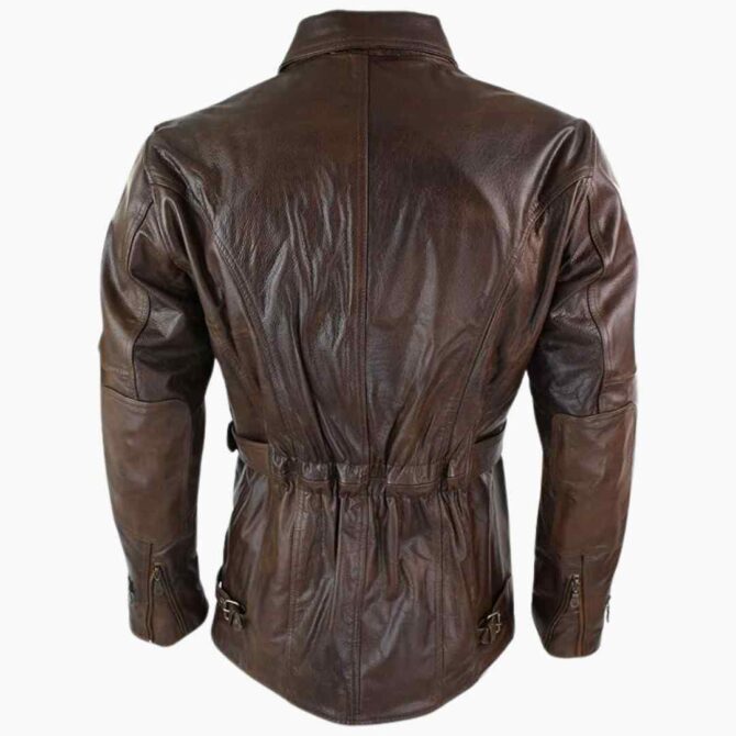Mens 3/4 Quarter Length Brando Motorcycle Coat Brown Biker Genuine Leather Jacket - Image 3
