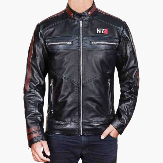 Mass Effect N7 Street Fighter Commander Motorcycle Black Leather Jacket - Image 3