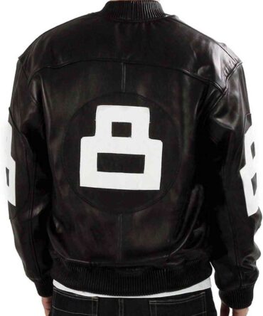 Mens 8 Ball Varsity Vintage Letterman White Logo Faux Leather Bomber Black Jacket