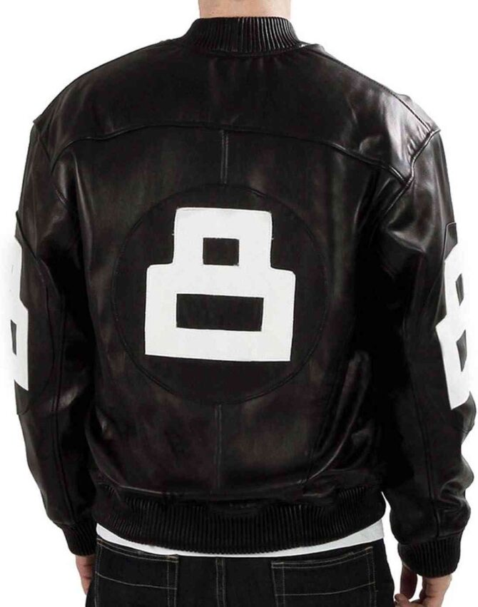 Mens 8 Ball Varsity Vintage Letterman White Logo Faux Leather Bomber Black Jacket