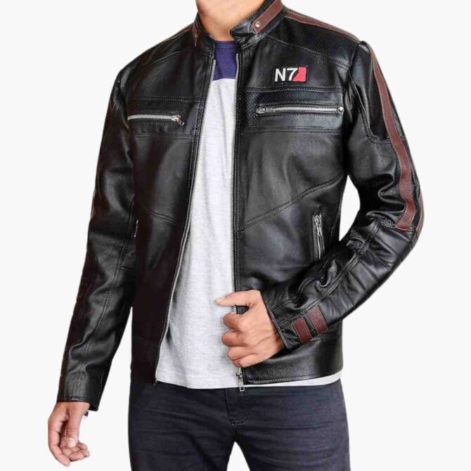 Mass Effect N7 Street Fighter Commander Motorcycle Black Leather Jacket