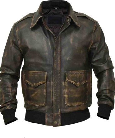 Mens A2 Aviator Air Force Flight WW2 Pilot Distressed Brown Bomber Leather Jacket
