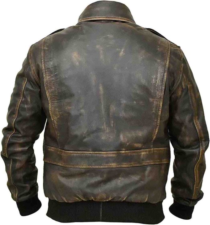 Mens A2 Aviator Air Force Flight WW2 Pilot Distressed Brown Bomber Leather Jacket - Image 4