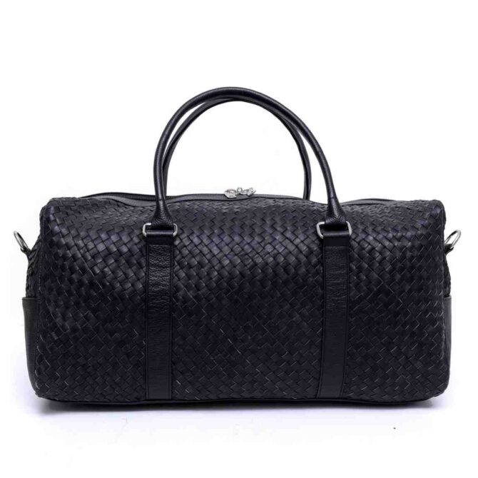 Luxurious Cowhide Duffel Bag Large Size Unisex Travel Braided Duffle Bag Gym Bag Weekender Overnight Bag Premium Quality Cow Hair On Black Duffle