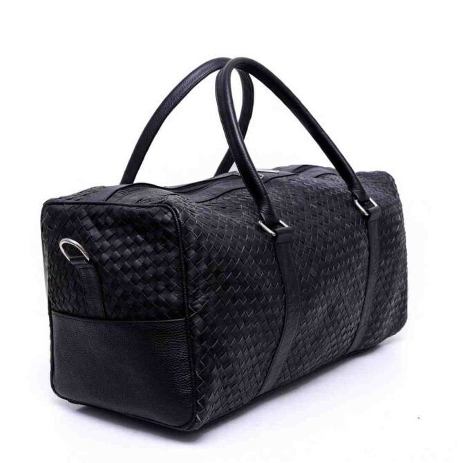 Luxurious Cowhide Duffel Bag Large Size Unisex Travel Braided Duffle Bag Gym Bag Weekender Overnight Bag Premium Quality Cow Hair On Black Duffle - Image 2