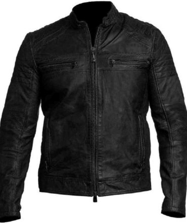 Mens Cafe Racer Vintage Motorcycle Biker Distressed Black Leather Jacket