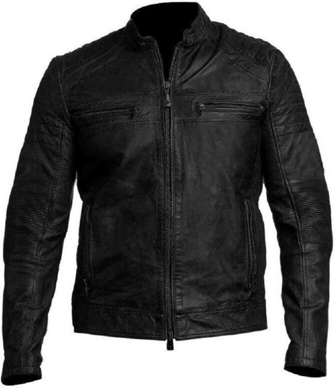 Mens Cafe Racer Vintage Motorcycle Biker Distressed Black Leather Jacket