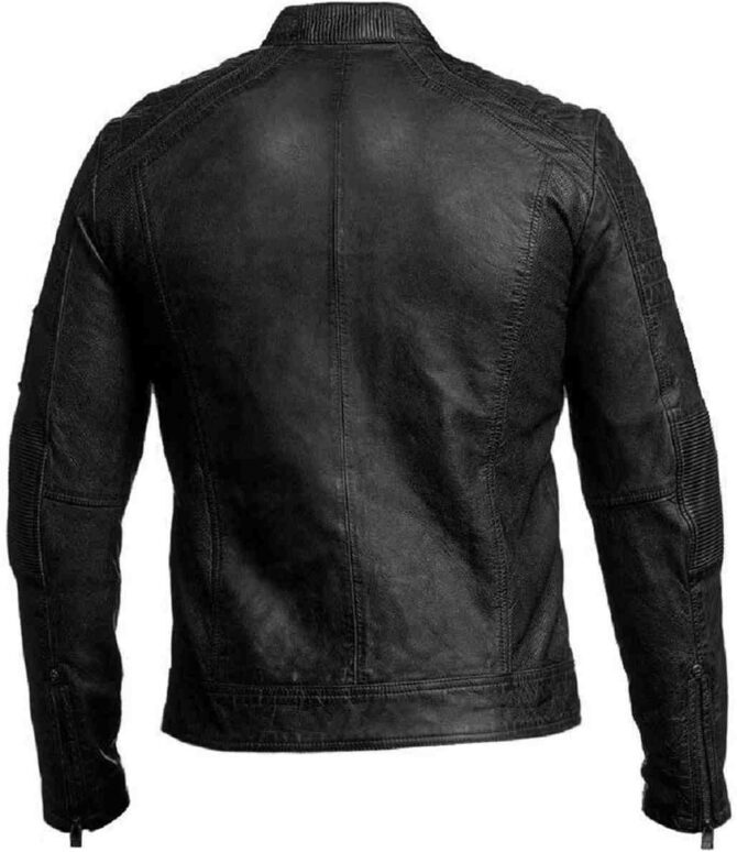 Mens Cafe Racer Vintage Motorcycle Biker Distressed Black Leather Jacket - Image 3