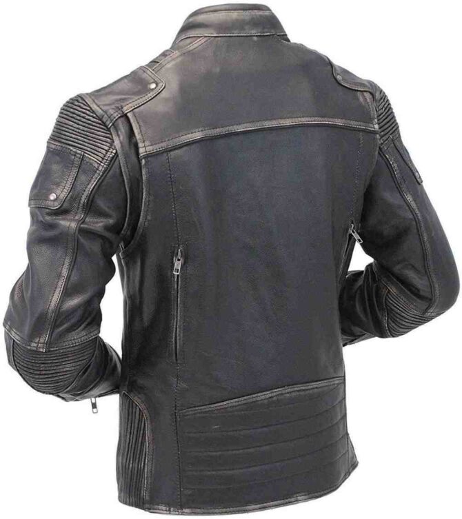 Mens Black Rider Cafe Racer Vintage Motorcycle Distressed Biker Lambskin Leather Jacket - Image 2