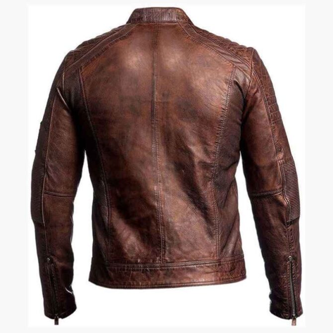 Mens Cafe Racer Vintage Motorcycle Biker Brown Leather Jacket - Image 2