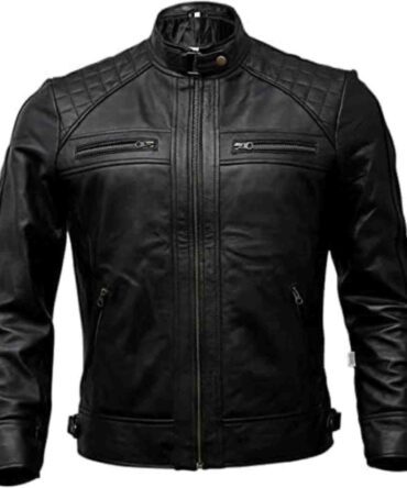 Mens Cafe Racer Black Quilted Motorcycle Genuine Leather Vintage Biker Jacket