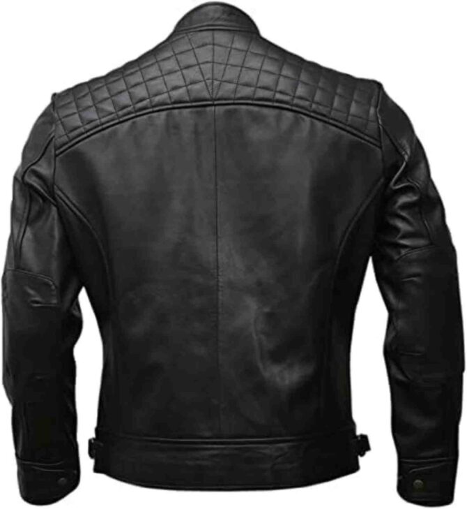 Mens Cafe Racer Black Quilted Motorcycle Genuine Leather Vintage Biker Jacket - Image 3