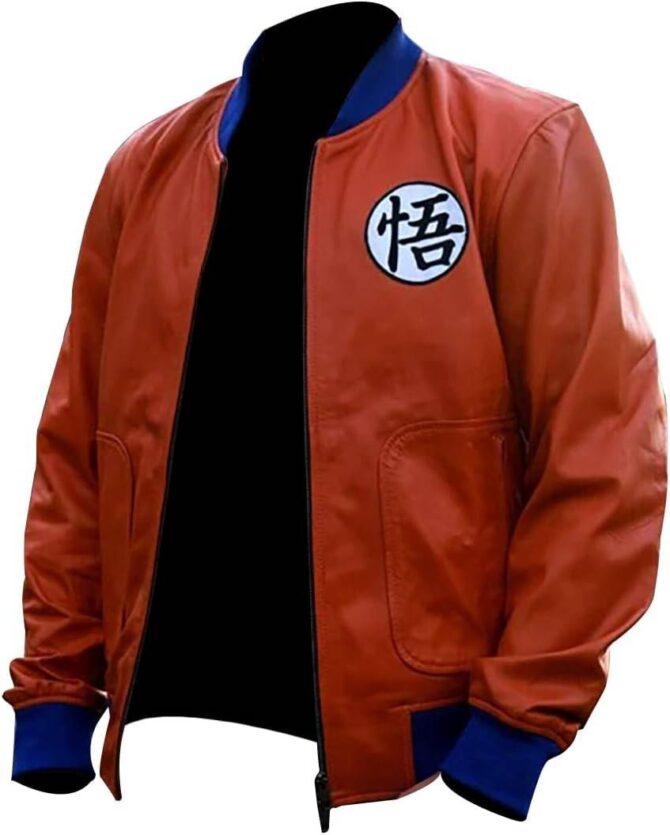 Dragon BallZ Super Goku Kakarot Orange Cosplay Costume Bomber Leather Jacket - Image 2