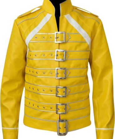 Freddie Mercury Pop Star Concert Wembley Costume Yellow Motorcycle Belted Leather Jacket