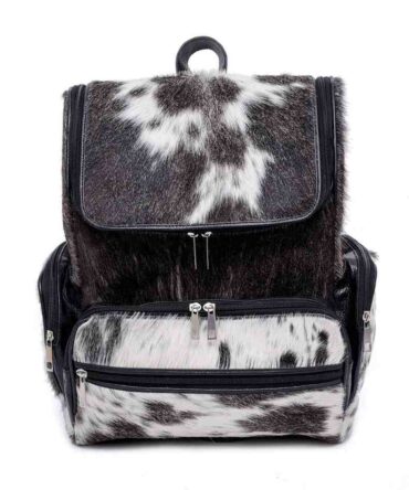 Cowhide Grey Leather Bag Animal Print Backpack with Laptop Compartment Travel Diaper Bag Backpack Women