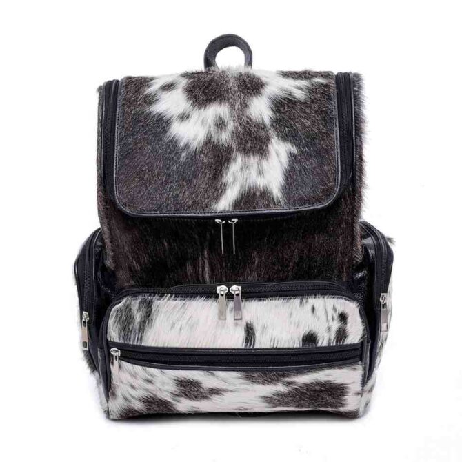 Cowhide Grey Leather Bag Animal Print Backpack with Laptop Compartment Travel Diaper Bag Backpack Women