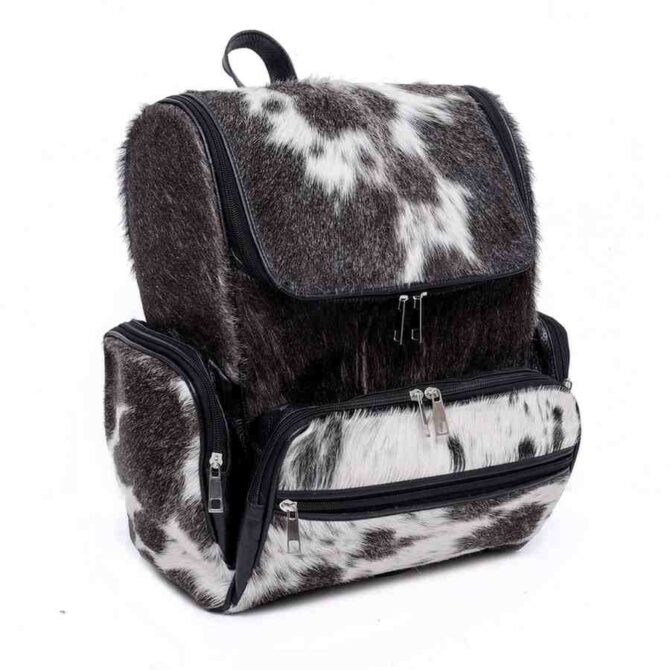 Cowhide Grey Leather Bag Animal Print Backpack with Laptop Compartment Travel Diaper Bag Backpack Women - Image 2