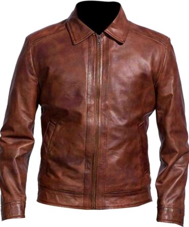 Mens Shirt Collar John Wick Motorcycle Biker Brown Genuine Leather Jacket