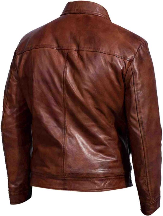 Mens Shirt Collar John Wick Motorcycle Biker Brown Genuine Leather Jacket - Image 2