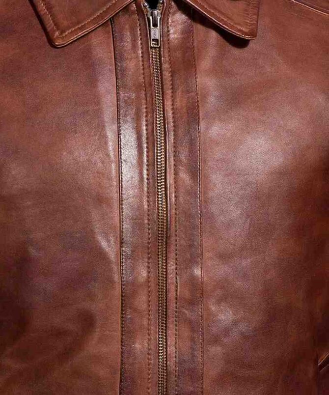 Mens Shirt Collar John Wick Motorcycle Biker Brown Genuine Leather Jacket - Image 3